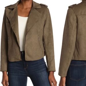 TAHARI Faux Suede Crop Moto Jacket